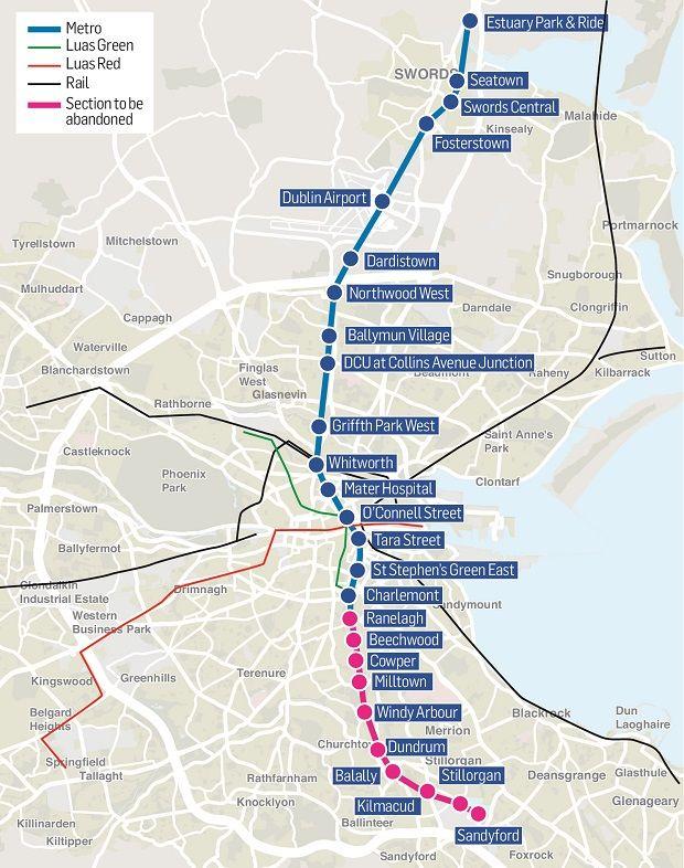Map of Dublin metro: metro lines and metro stations of Dublin