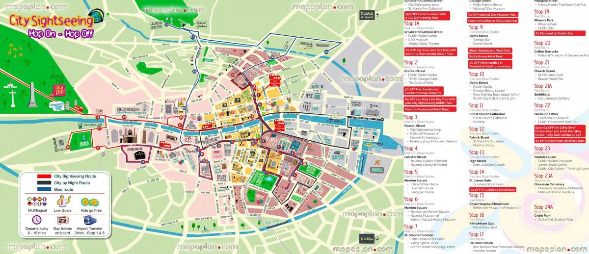 Dublin Hop On Hop Off bus tours map