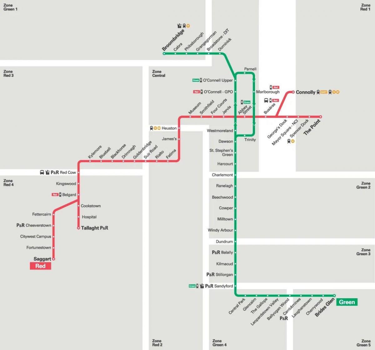 Dublin tram stations map